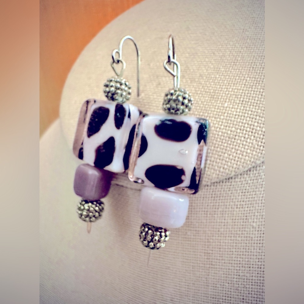 Handcrafted Asymmetrical Polka Dot Glass Earrings